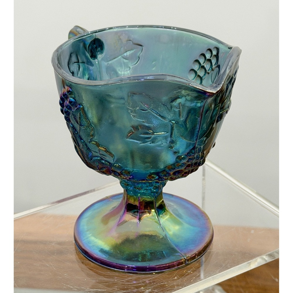 Vintage Indiana Blue Iridescent Carnival Glass Harvest Grape Creamer 1970's - Picture 3 of 8